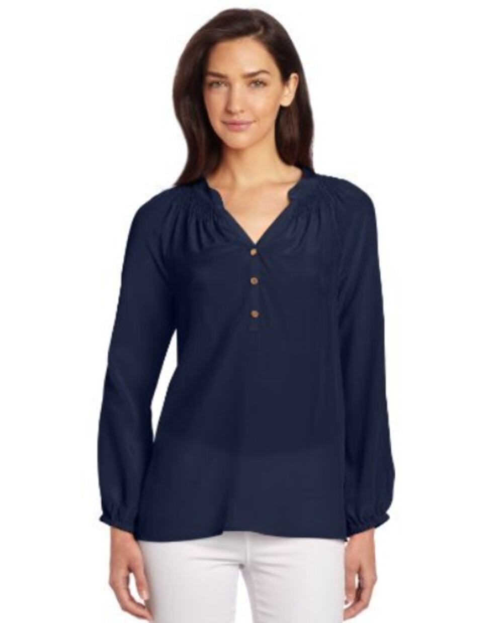 Lilly Pulitzer Navy Blue Long Sleeve Shirt Cotton Blouse Women's size Medium